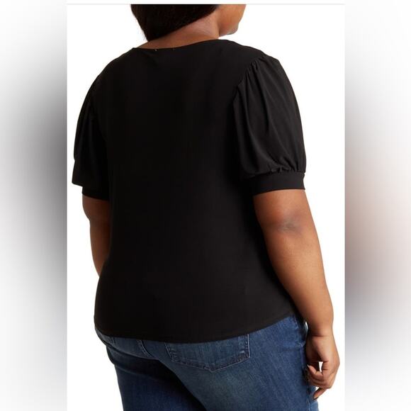 CARMEN MARC VALVO COUTURE Black Short Puff Sleeve Shirt Blouse Plus Size 1X - Picture 3 of 4